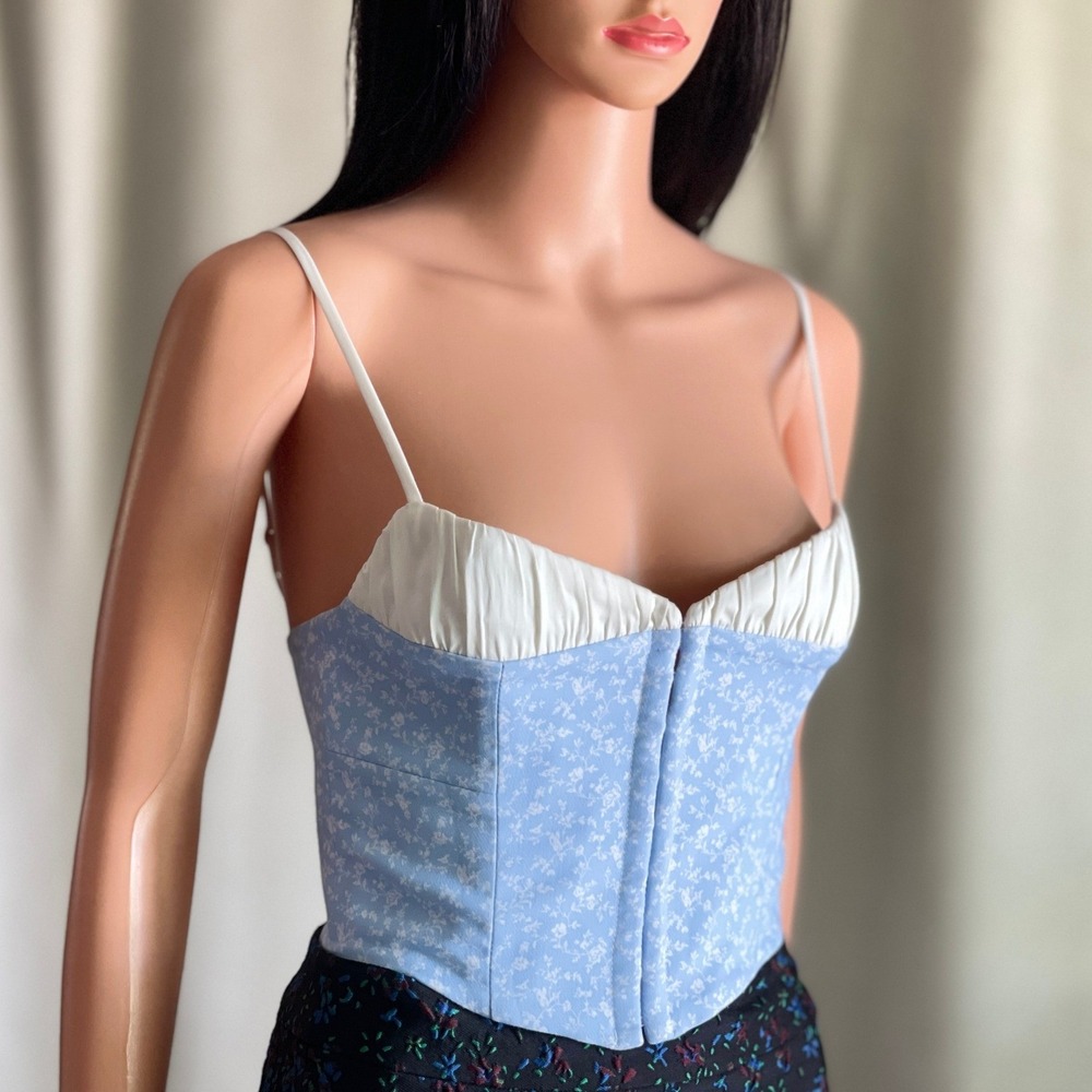 NWT Rumored Versailles Corset Top French Blue Floral Ruched Bustier Coquette 10